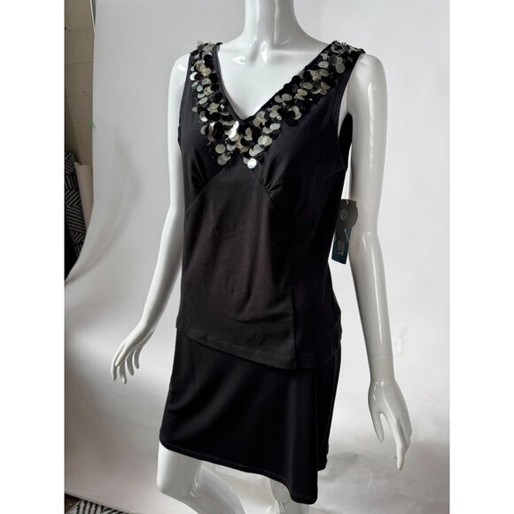 Nine West Black Sidewalk Cafe Sleeveless Top With Sequin Detail Size M New With - Picture 13 of 16